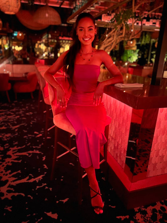 Two-piece hot pink dress, fitted